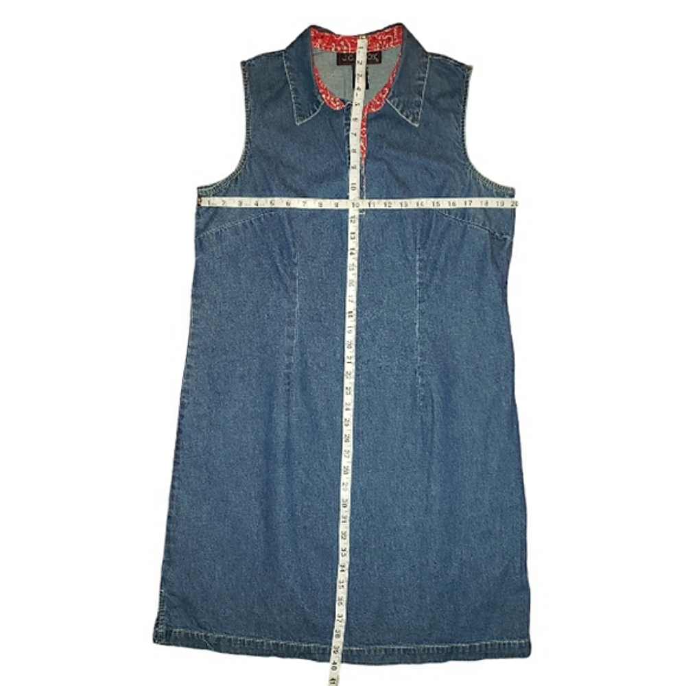 JG Hook Vintage Sleeveless Collared Red Bandana Neck Denim Sheath Jean Dress 16 - Picture 14 of 16
